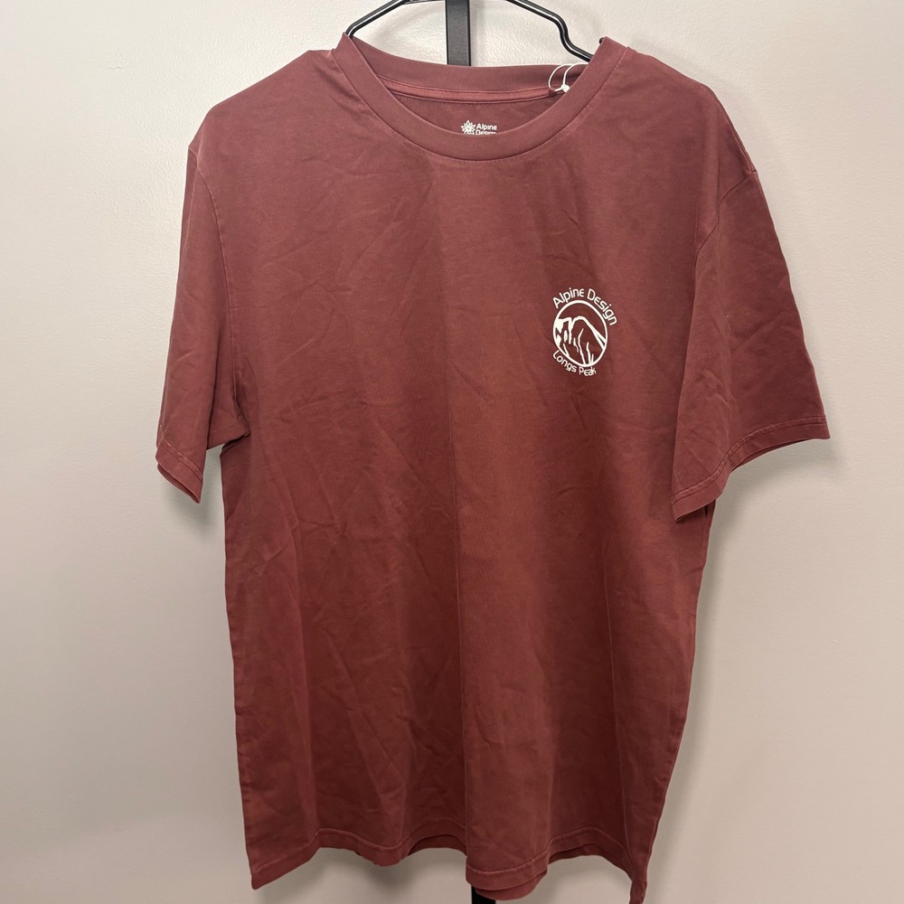 Alpine Design Mens Longs Peak Graphic‎ T-Shirt Burgundy Red Short Sleeve Size L